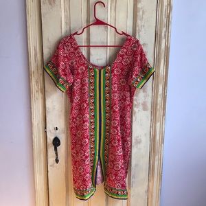 Vintage red print hippie boho tunic dress xsm